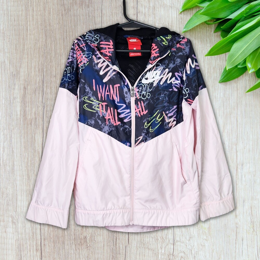 Nike Girls Size XS Graffiti Print Windbreaker Jacket